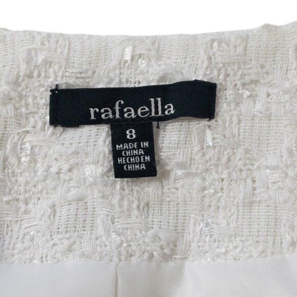 Rafaella Cropped White Tweed Blazer SZ 8 Open Front Wedding Formal - Picture 8 of 10
